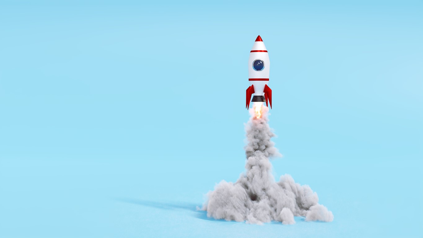 Small space ships takes off and flys away