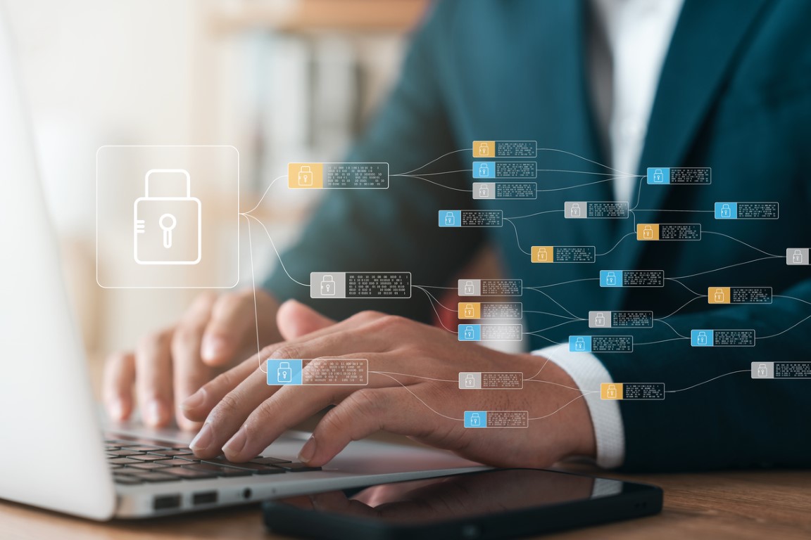 cybersecurity and privacy concept of data protection, secure encryption technology, secure internet access, secure encryption of user private data, Business confidentiality security.