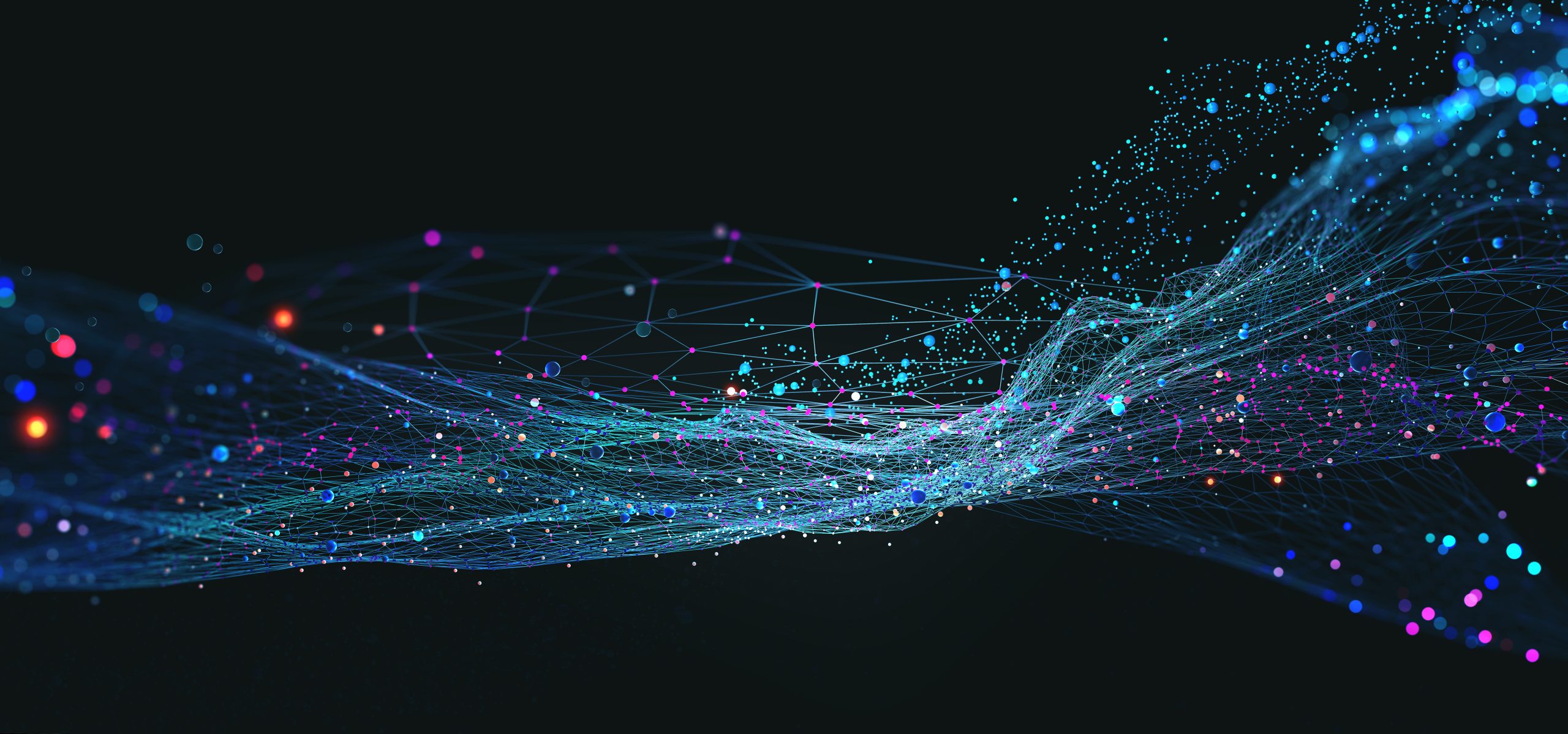 Big,Data,Concept.,Blockchain,3d,Illustration.,Information,Waves,And,The